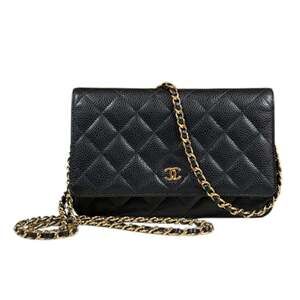 CHANEL Black Caviar Leather Logo Wallet